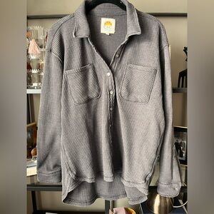 C&C California Gray Waffle Knit Button Down Shirt